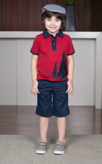 STRIPED POLO WITH SAILBOAT